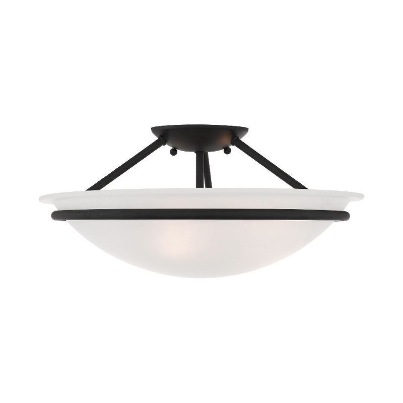 Newburgh Black 3-Light Semi-Flush Mount with White Alabaster Glass