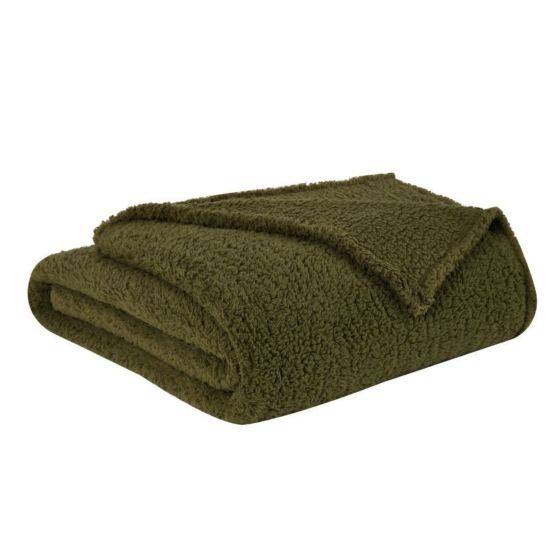 Cozy Kids 50"x60" Reversible Fleece Sherpa Throw - Olive Green