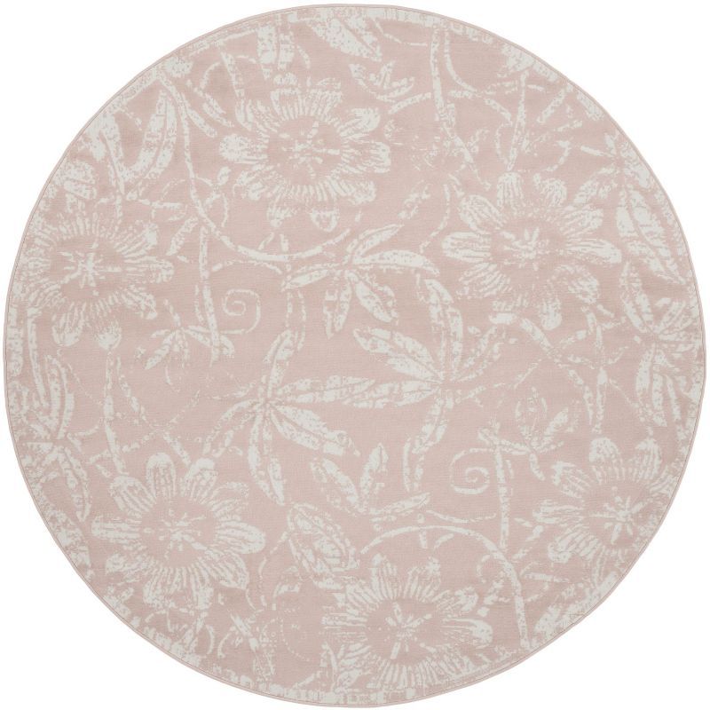 Pink Floral Round 5' Synthetic Kids Rug