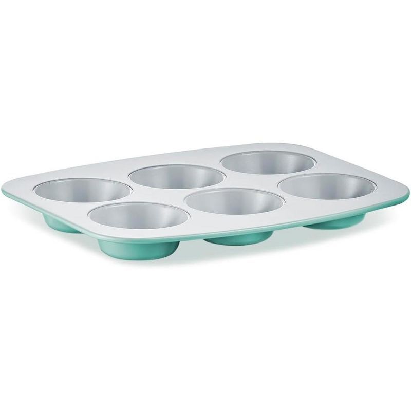 Teal and Silver 6-Cup Aluminized Steel Non-Stick Muffin Pan