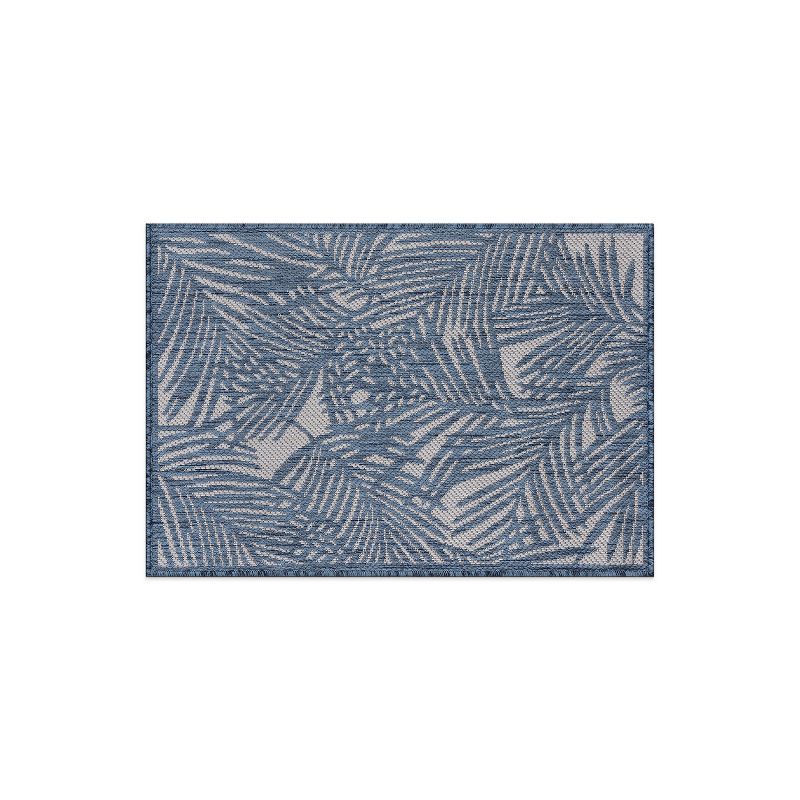 Blue Palm Leaf Flat Woven Synthetic Indoor/Outdoor Rug 2'x3'