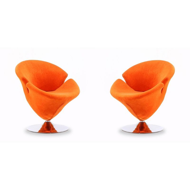 Tulip Orange Velvet Swivel Accent Chair with Metal Base