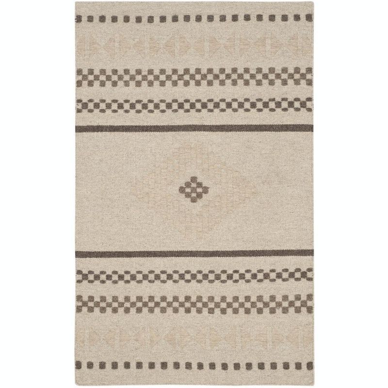 Handmade Geometric Flat Woven Wool Rug, Natural, 4' x 6'