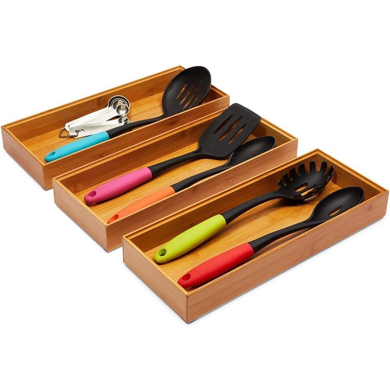 Farmlyn Creek 3-Pack Bamboo Kitchen Utensil Drawer Organizers