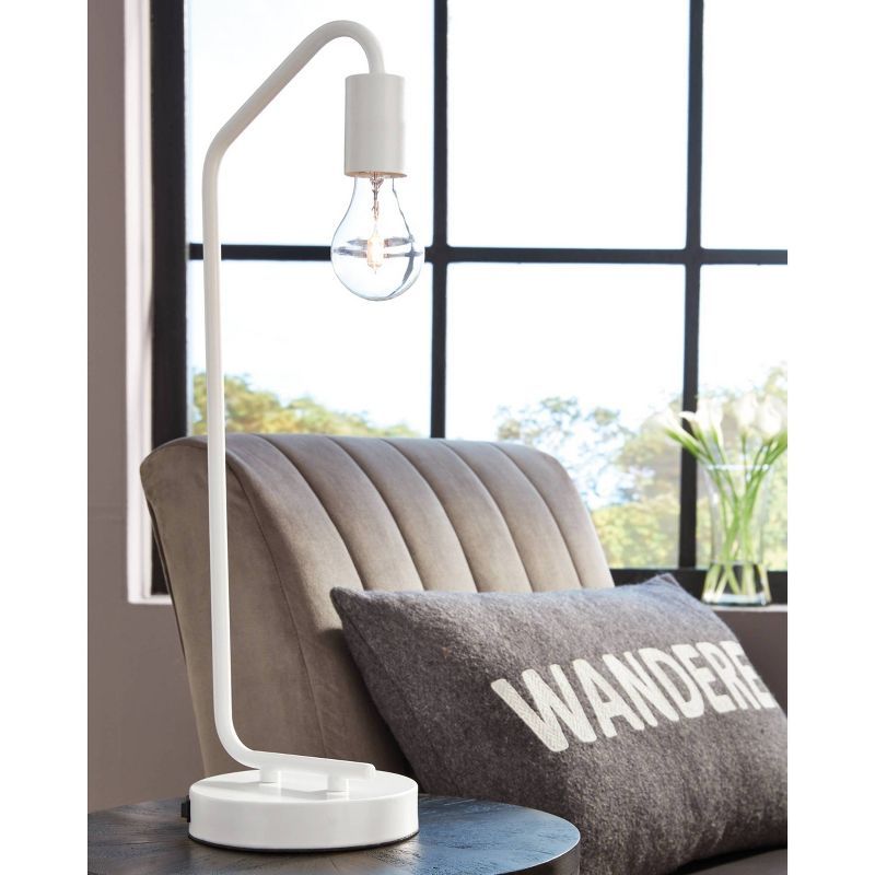 White Metal Desk Lamp with USB Port, Modern Accent