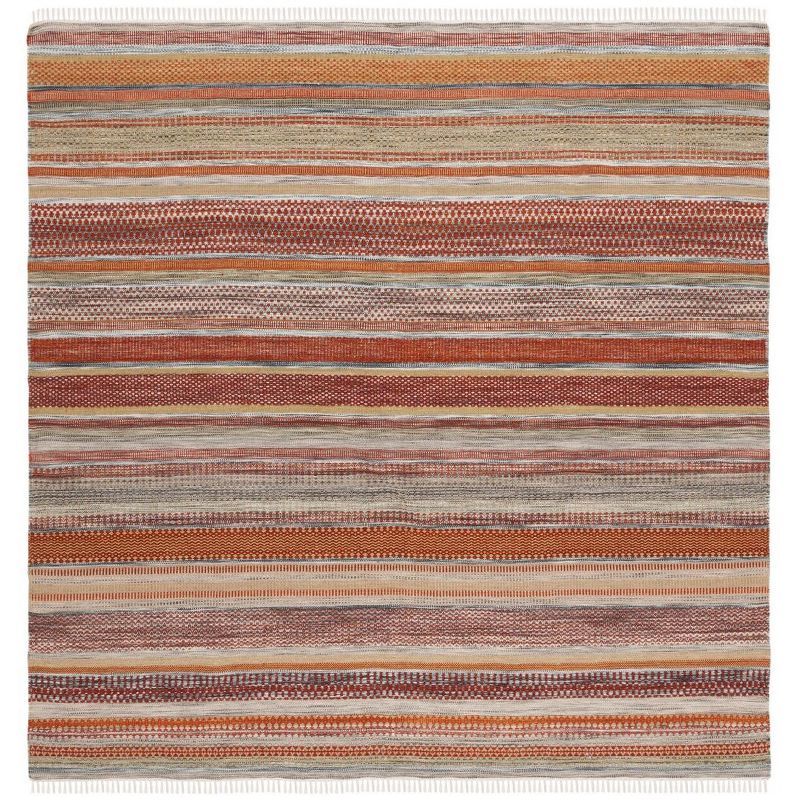 84" Ivory and Beige Striped Wool Kilim Square Rug