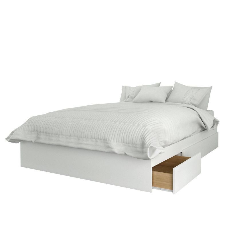 Reversible Full/Double White Wood Frame Storage Bed with 3 Drawers