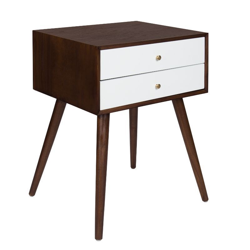 Midcentury Modern Walnut Brown and White Side Table with Storage