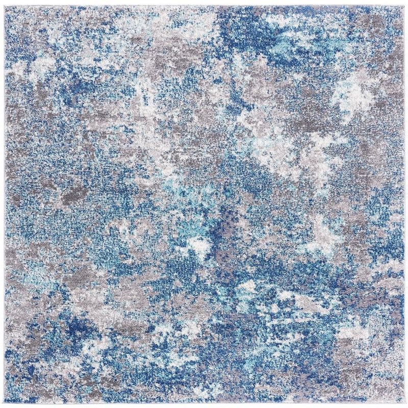 Navy and Grey Abstract Square Synthetic Area Rug