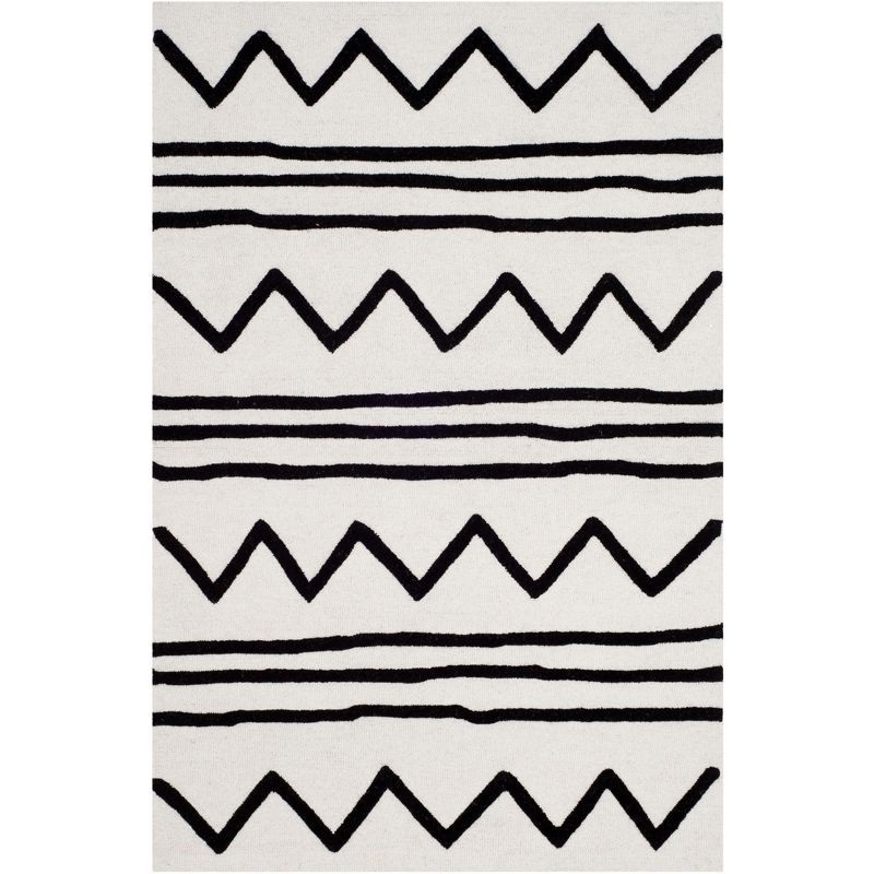 Ivory and Black Geometric Wool Kids Area Rug, 4' x 6'