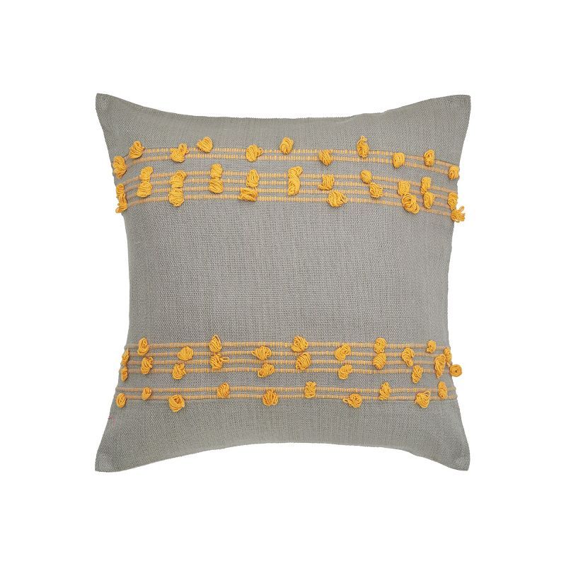 Gray and Ochre Handcrafted Tufted Throw Pillow