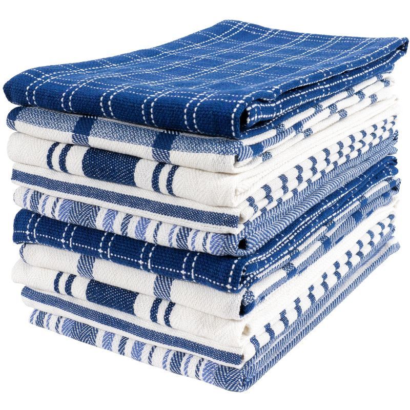 Navy and White Cotton Kitchen Towel Set - 10 Pack