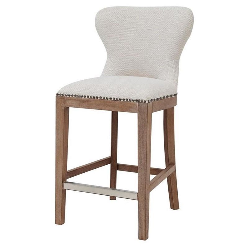 Cardiff Cream Leather and Wood Elegant Counter Stool