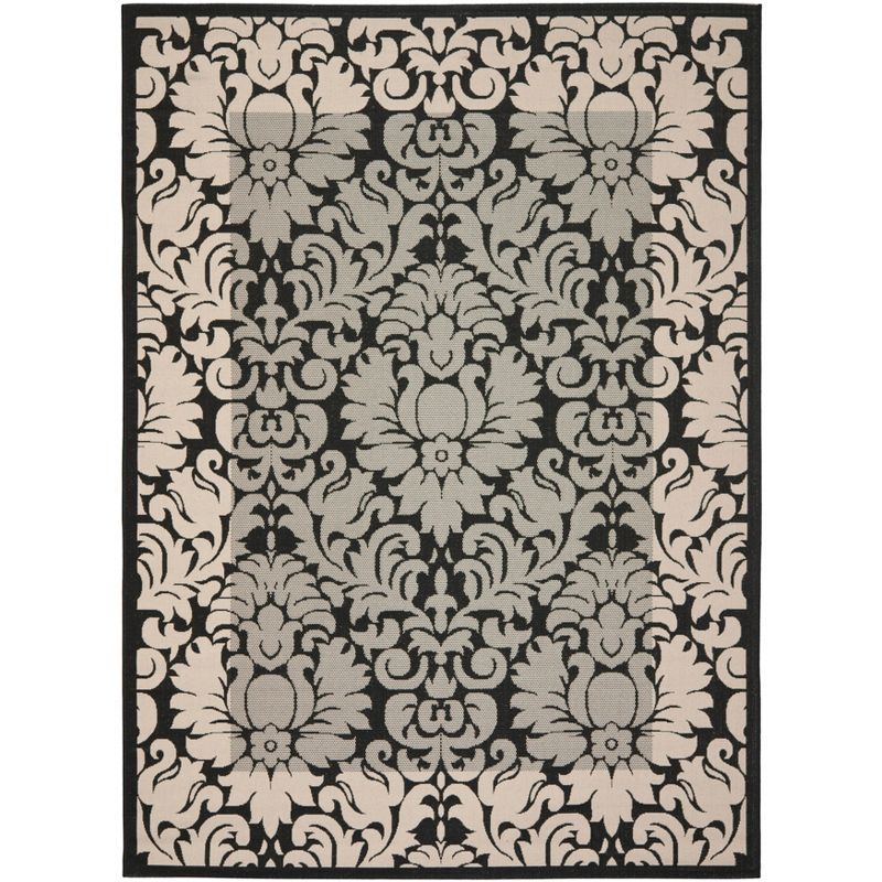 Black and Sand Reversible Synthetic Rectangular Area Rug