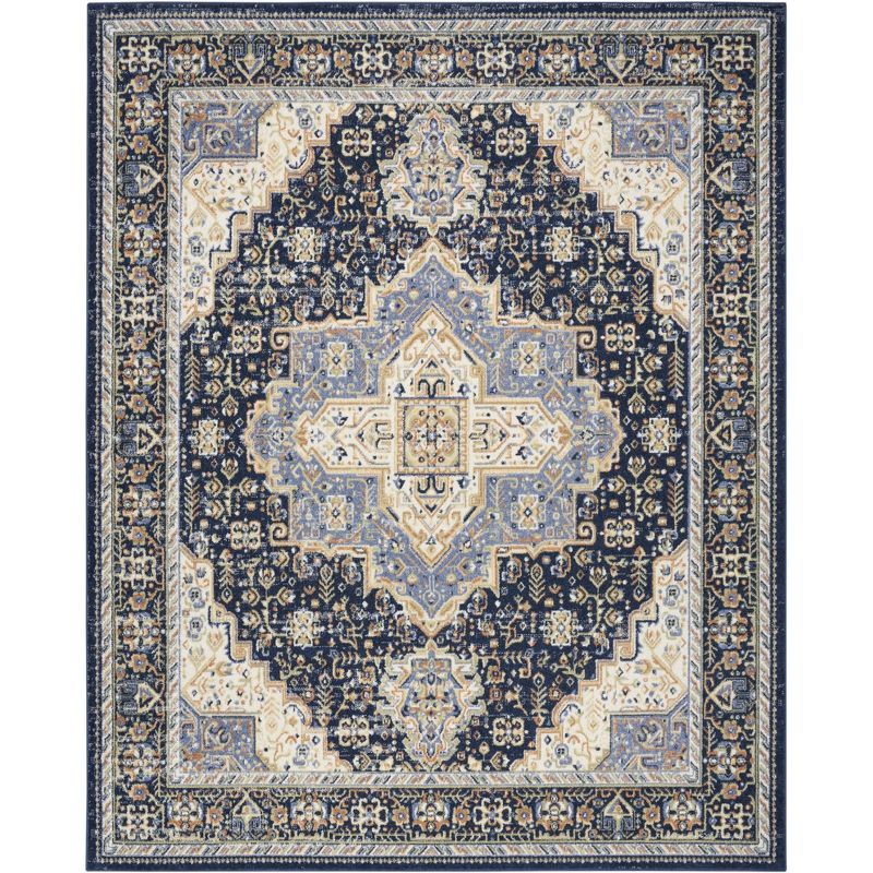 Navy and Beige Synthetic Rectangular 8' x 10' Area Rug