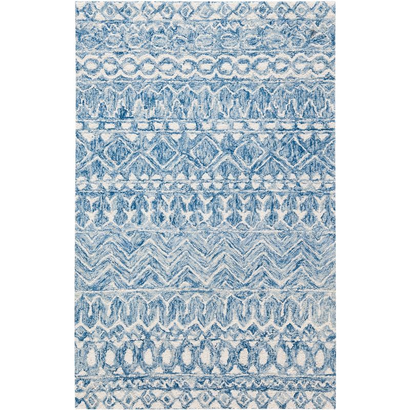 Handmade Blue and Ivory Wool Tufted Geometric Accent Rug 2' x 3'