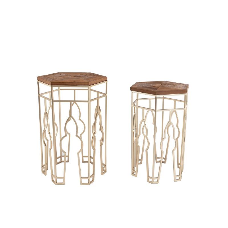 Genevieve Gold & Natural Fir Wood Round Nesting Tables