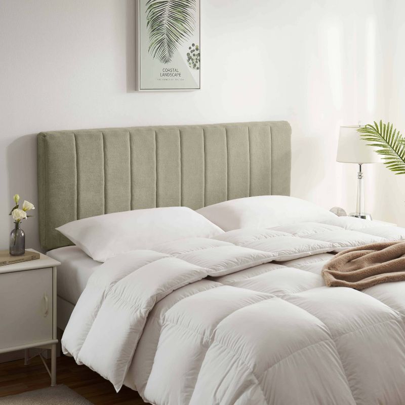 Olive Green Upholstered Queen Headboard with Channel Stitched Design