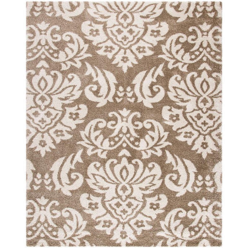 Elegant Gray Floral Shag Rug, Hand-Knotted Synthetic, Easy Care