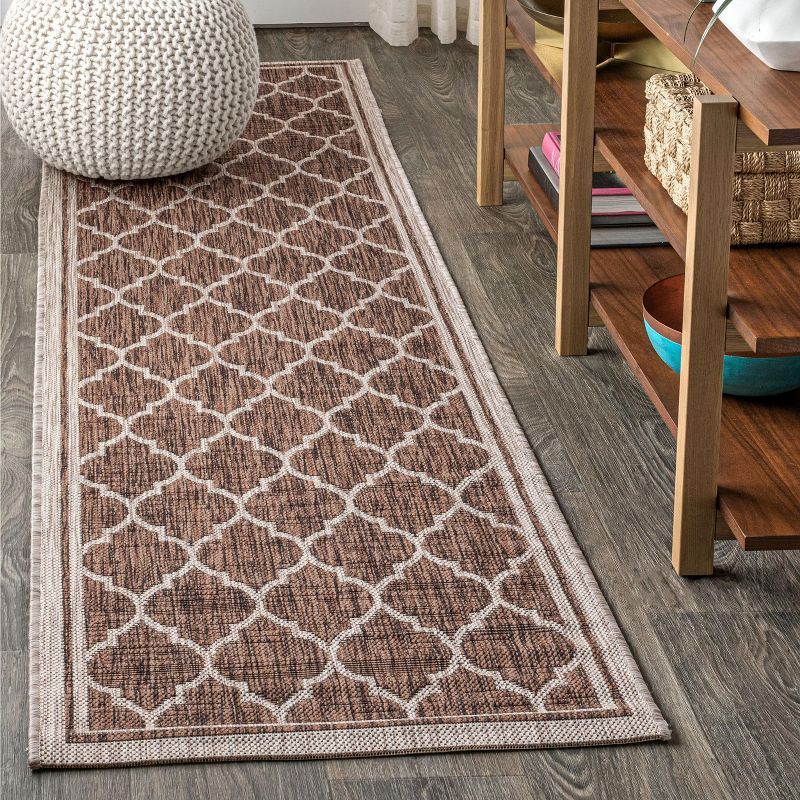 Espresso and Taupe Moroccan Trellis Indoor/Outdoor Runner Rug