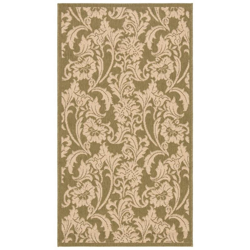 Olive and Cream Floral Synthetic 5' x 7' Area Rug