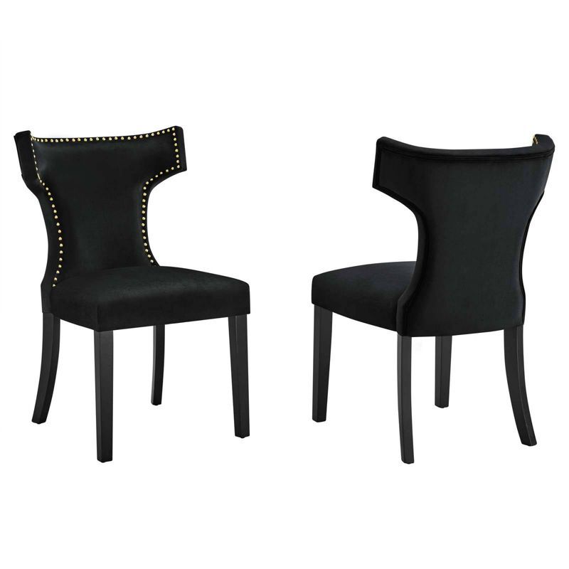 Curve 20'' Black Wood and Velvet Upholstered Side Chair