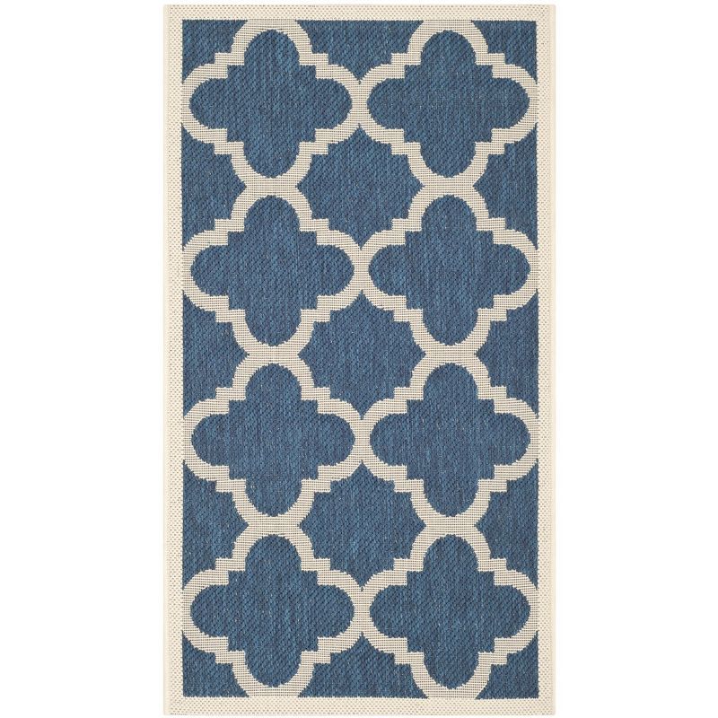 Courtyard Chic Navy & Beige Moroccan Tile 31" Synthetic Area Rug