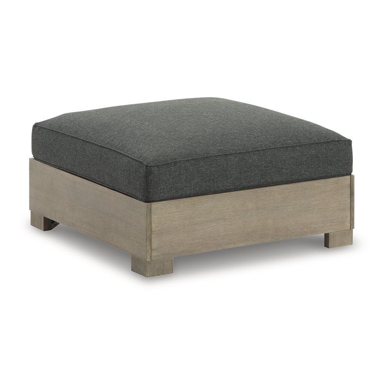 Gray and Beige Transitional Outdoor Ottoman with Cushion