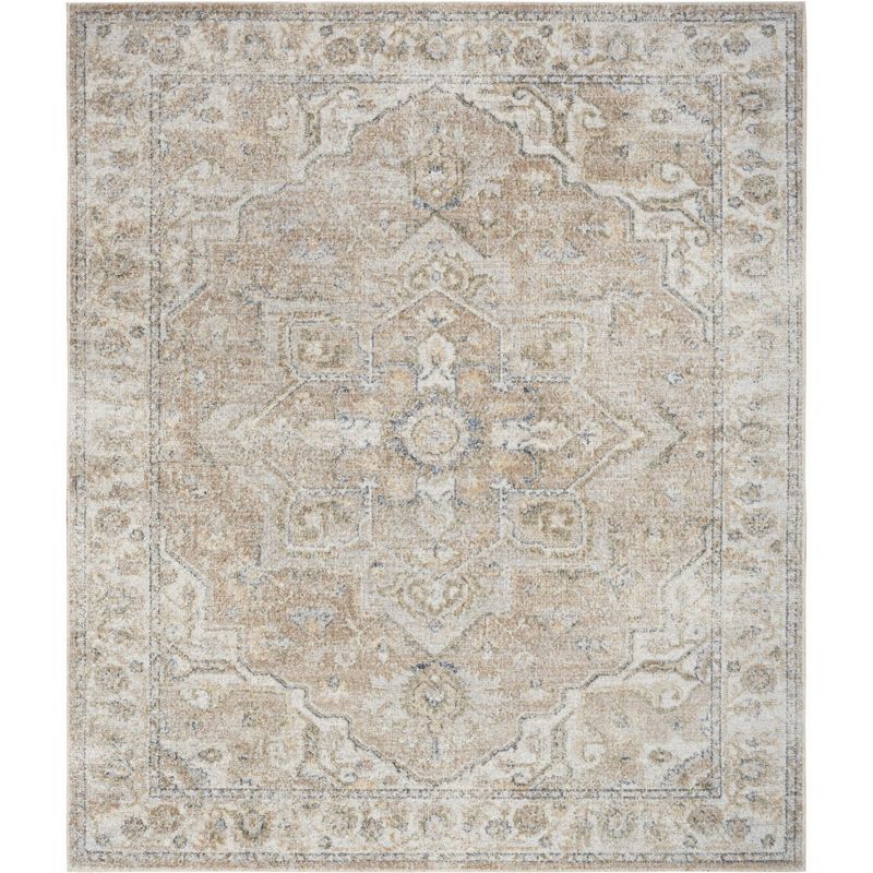 Beige Floral Medallion Washable Synthetic 8' x 10' Area Rug