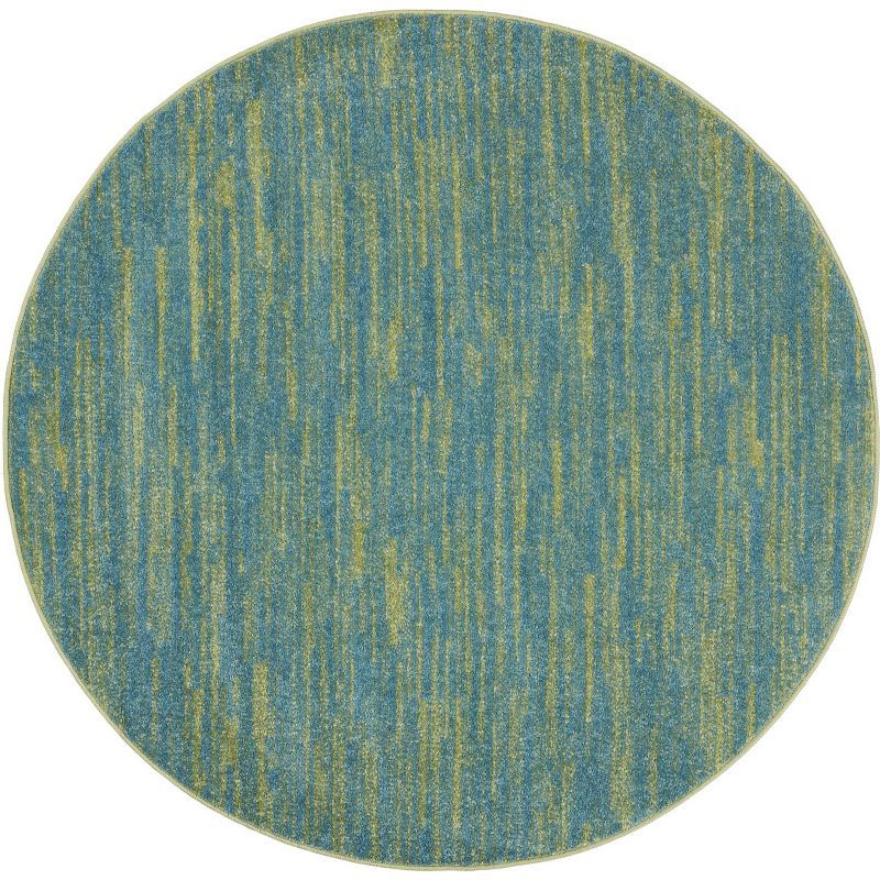 Blue Green Round Synthetic Indoor/Outdoor Area Rug