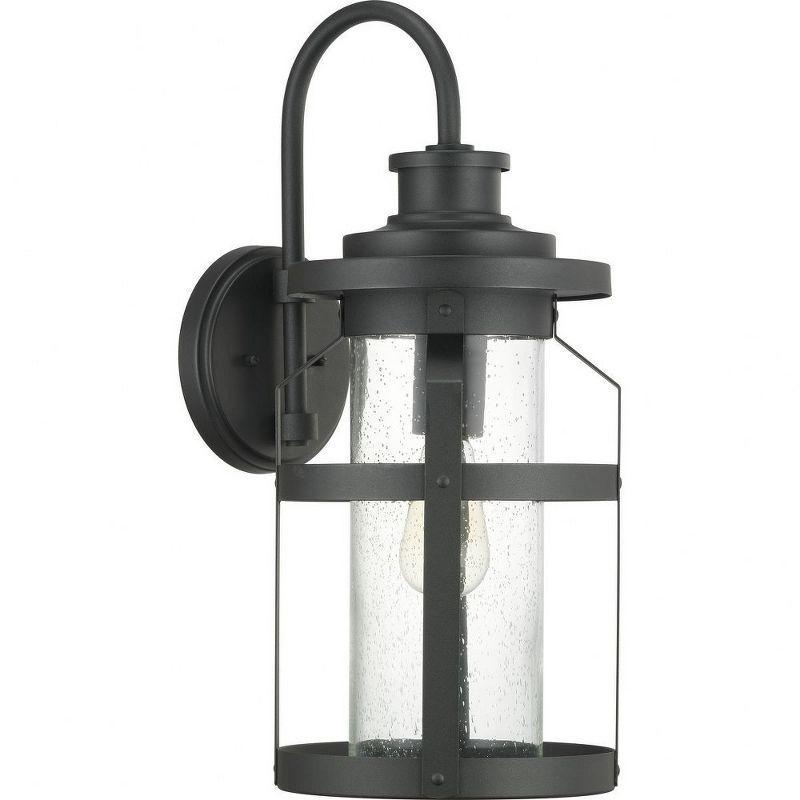 Haslett Black Steel Outdoor Wall Lantern with Seeded Glass