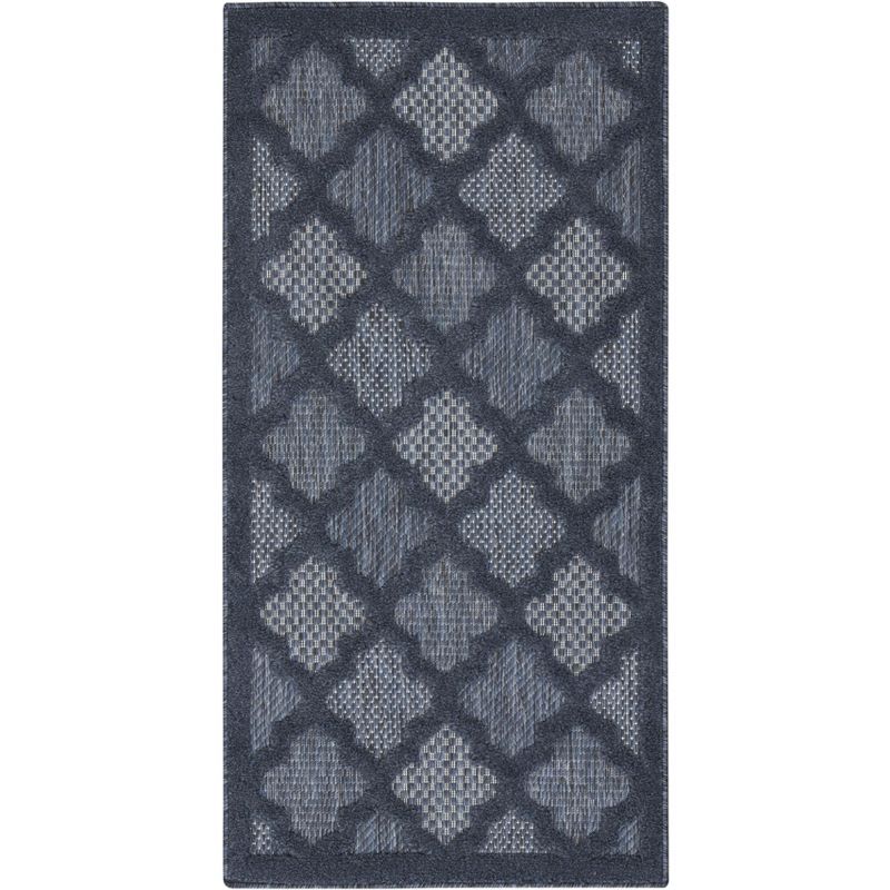 Navy Blue Trellis Flat Woven Synthetic Area Rug, 2 ft. x 4 ft.