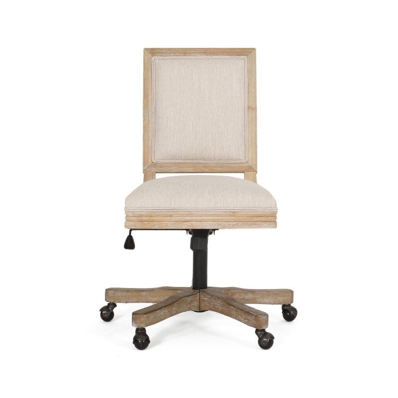 Rustic Beige & Natural Wood Swivel Office Chair with Adjustable Height