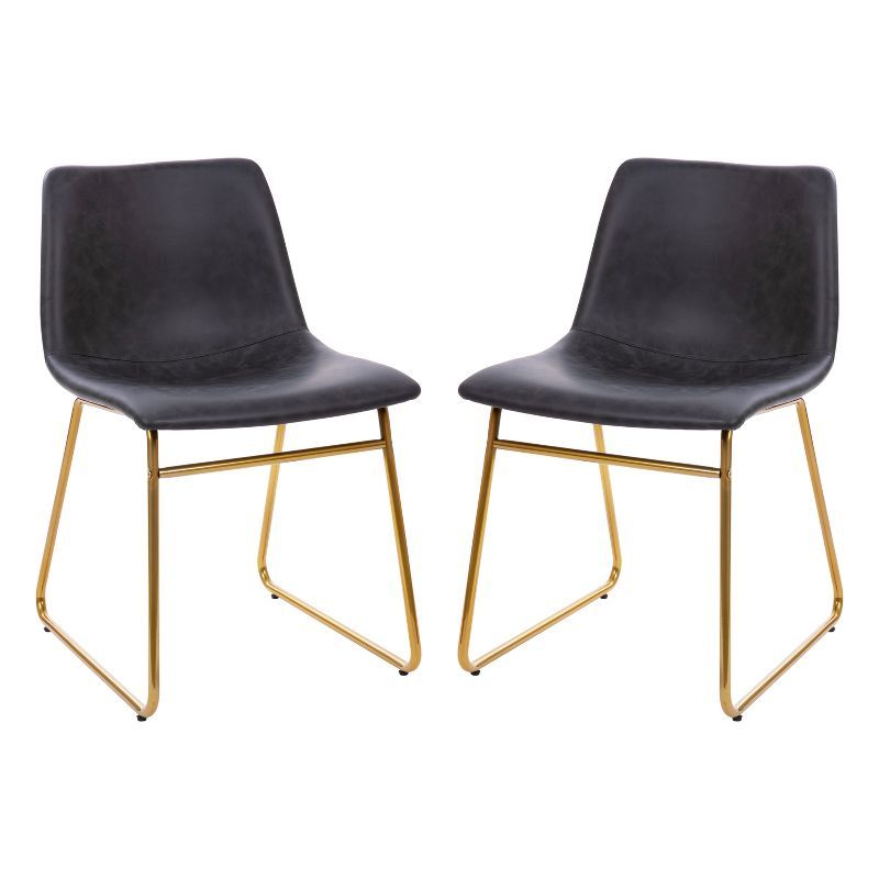 Elegant Dark Gray LeatherSoft 18" Dining Chair with Gold Metal Base, Set of 2