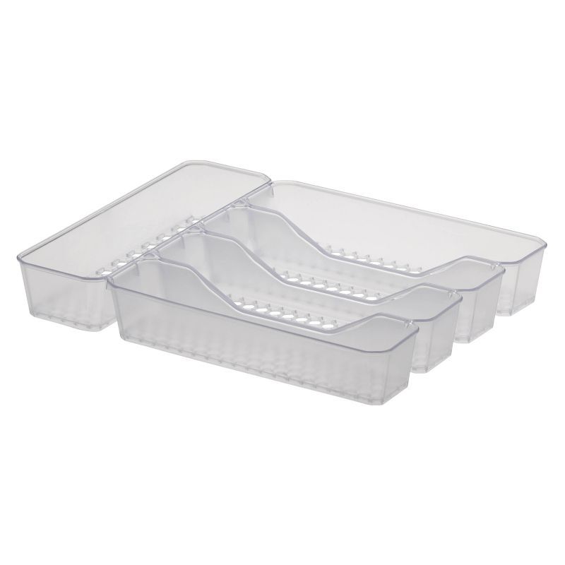 Clear Plastic 5-Divider Silverware Tray with Hexagon Base