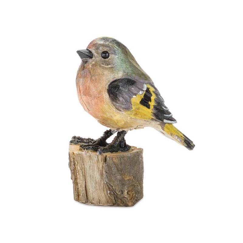 Set of 6 Gold and Brown Resin Bird Figurines on Stump