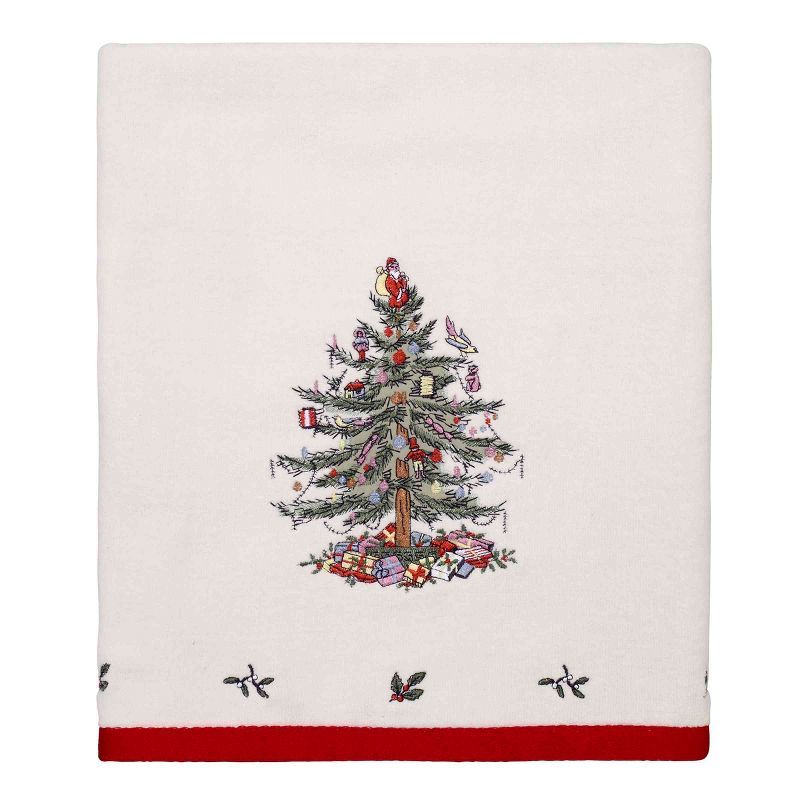 Ivory Cotton Christmas Tree Embroidered Hand Towel Set