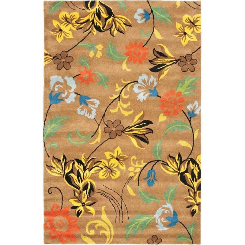 Brown and Multicolor Floral Wool and Viscose Area Rug