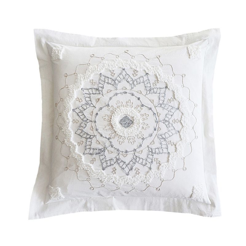 Harleson Medallion White and Grey Cotton Euro Sham Set