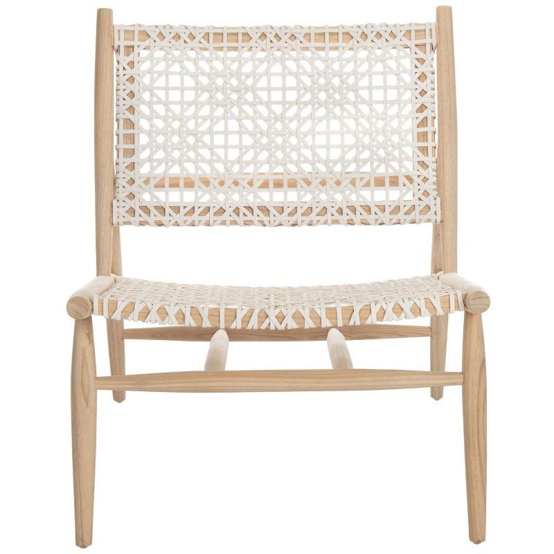 Transitional Bandelier Armless Chair in Light Natural Wood & White Leather