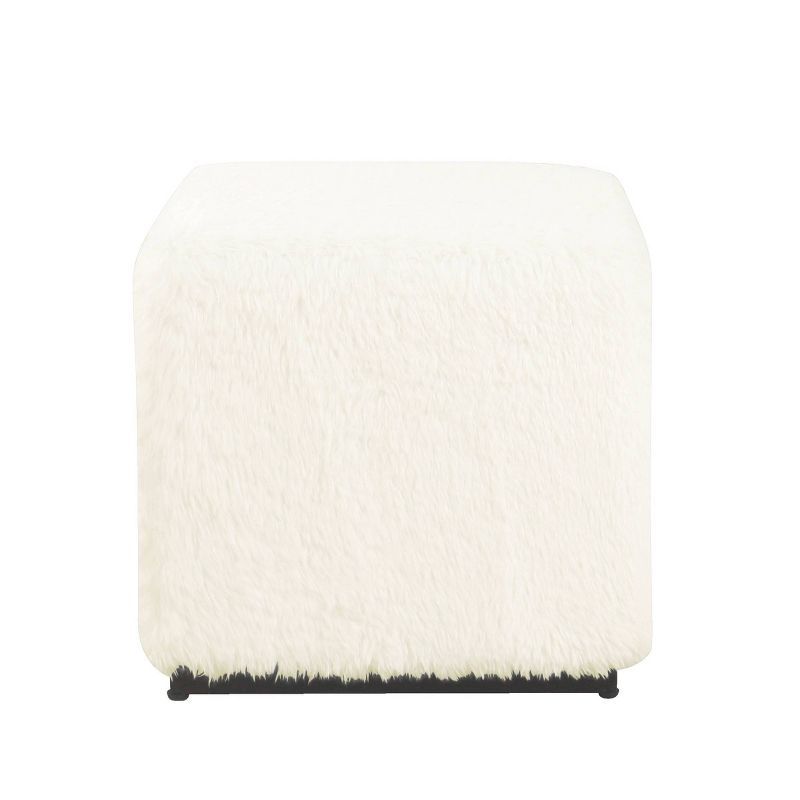 White Faux Fur Cube Ottoman with Metal Base