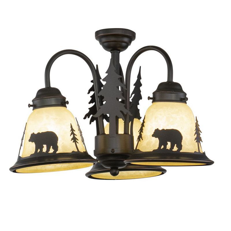 Rustic Bronze 3-Light Mini Chandelier with Amber Glass