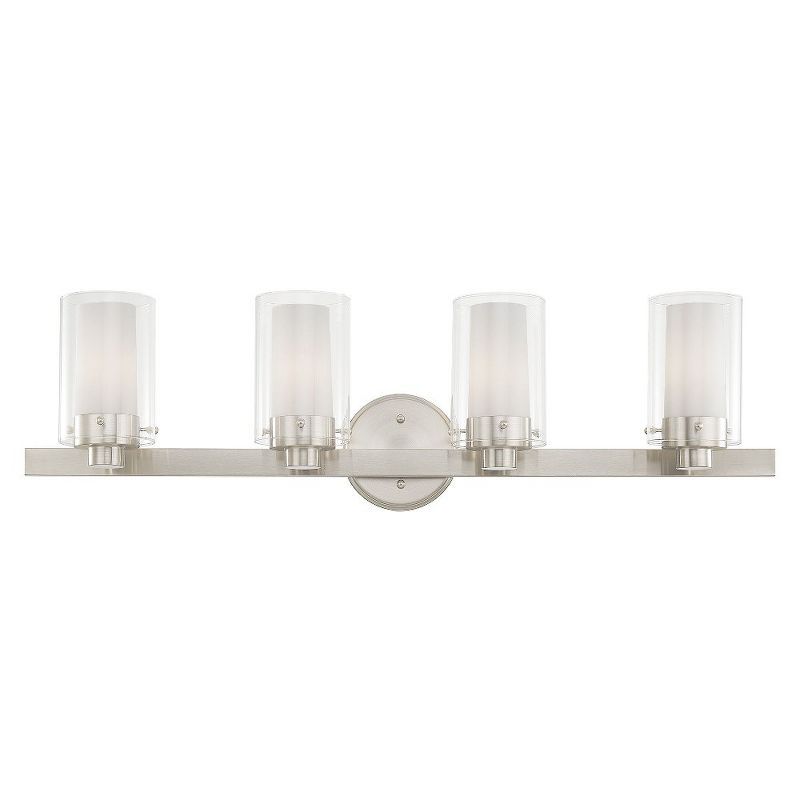 Manhattan Collection Dual Glass 4-Light Vanity in Brushed Nickel