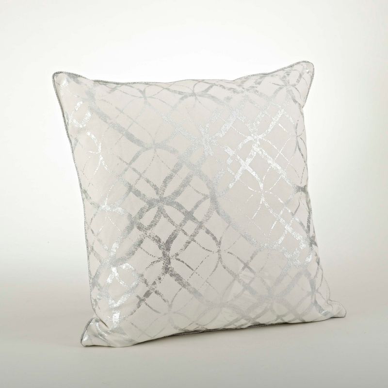 Silver Embroidered Metallic Foil Print Square Cotton Pillow