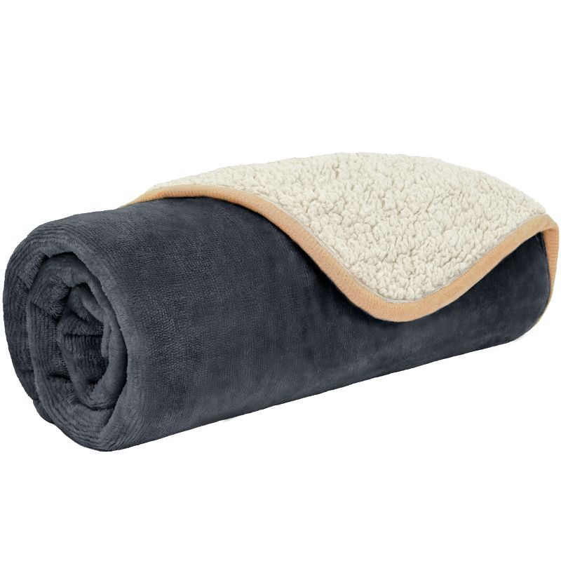 Small Gray and Beige Waterproof Sherpa Fleece Dog Blanket