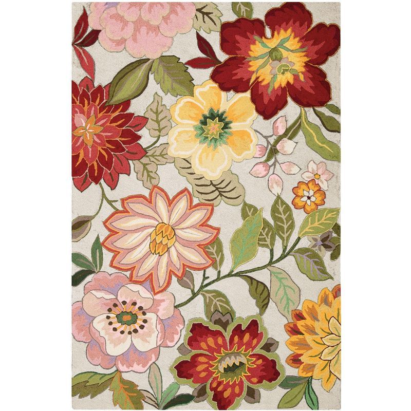 Ivory Whimsical Floral 5' x 7' Hand-Tufted Synthetic Rug