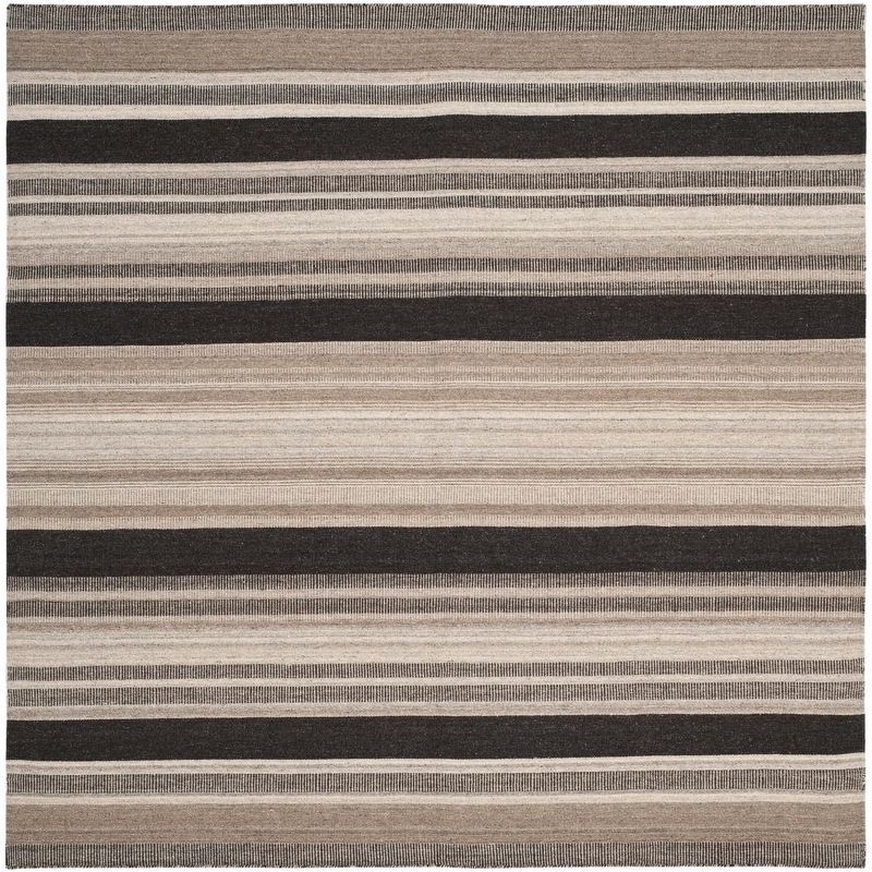 Handwoven Natural Black Wool Square Area Rug - 6' x 6'