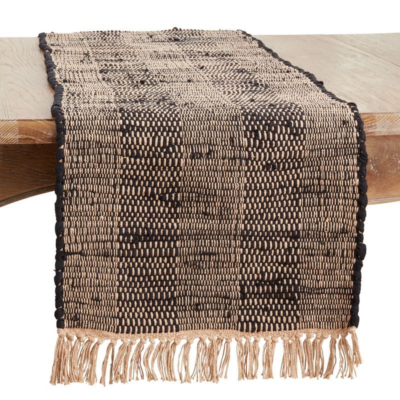 Black and Beige Striped Cotton Chindi Table Runner