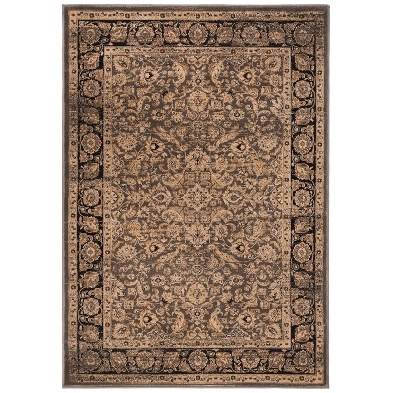 Hand-Knotted Black and Taupe Floral Viscose Area Rug