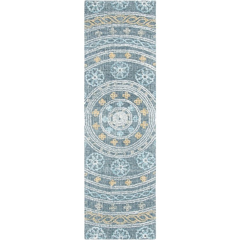 Charcoal and Yellow Handmade Blossom Tufted Wool Runner Rug